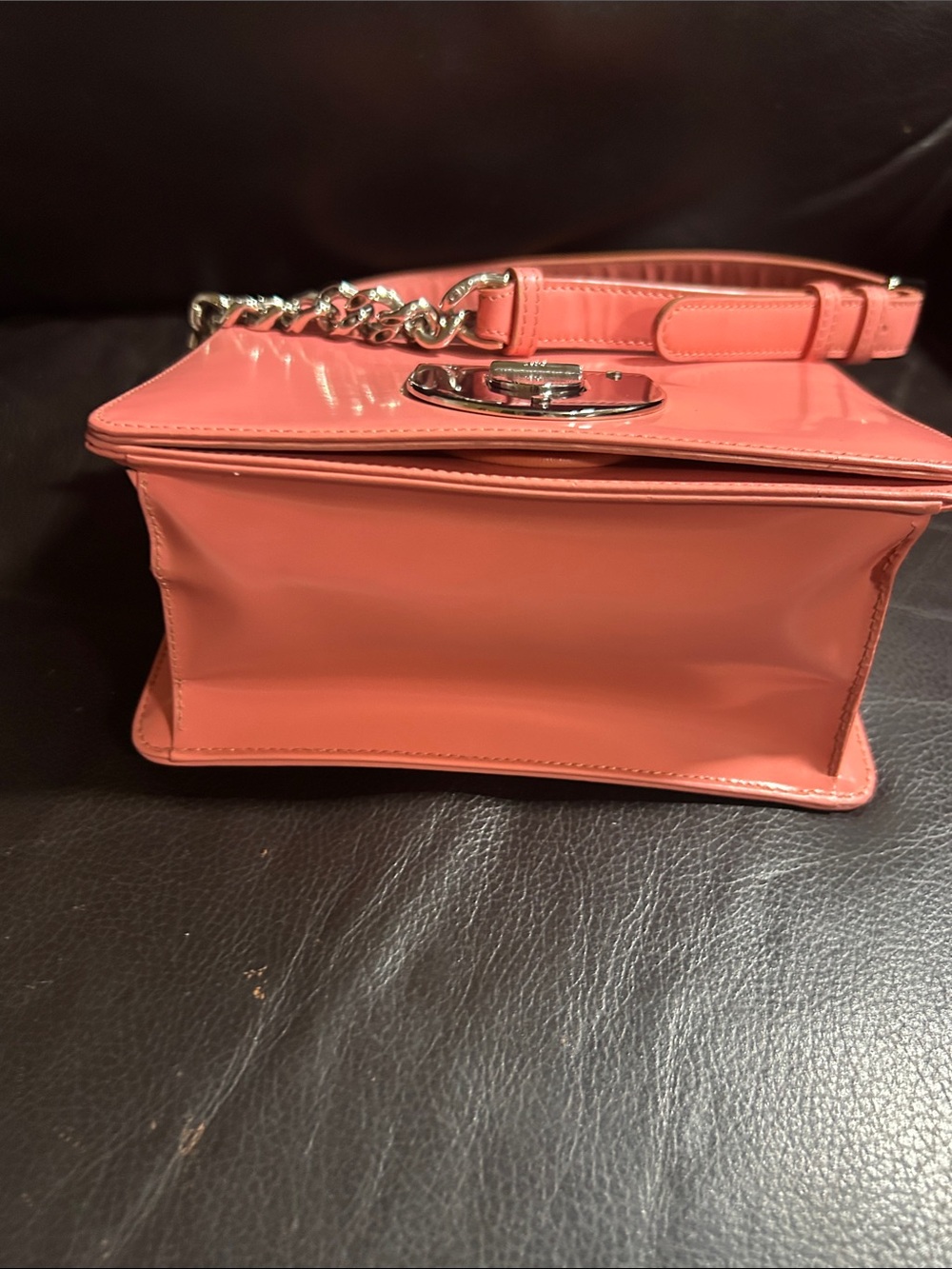 Dior Coral Pink Leather Crossbody with Silver Chain - Picture 4 of 8